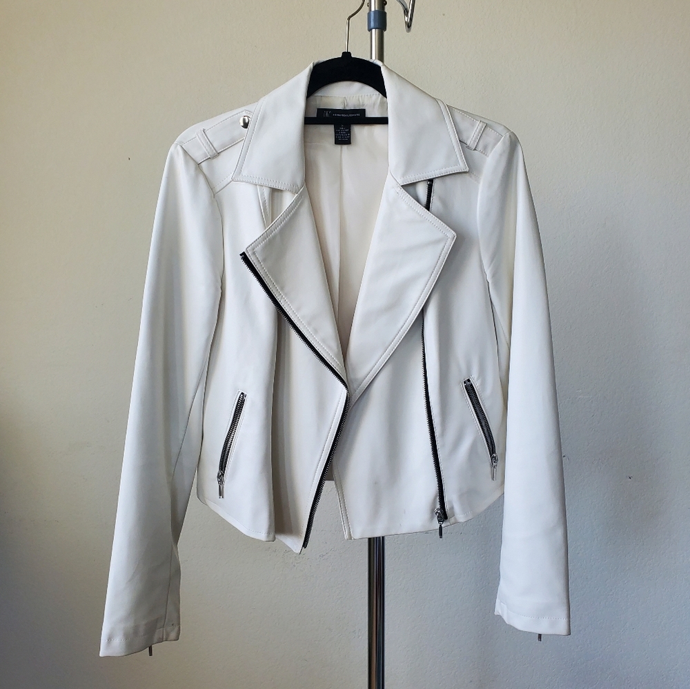 White faux leather moto jacket